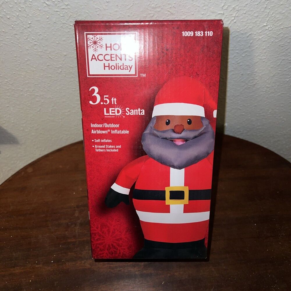 Home Accents Holiday 3.5 ft Black African American Santa Inflatable LED Lights